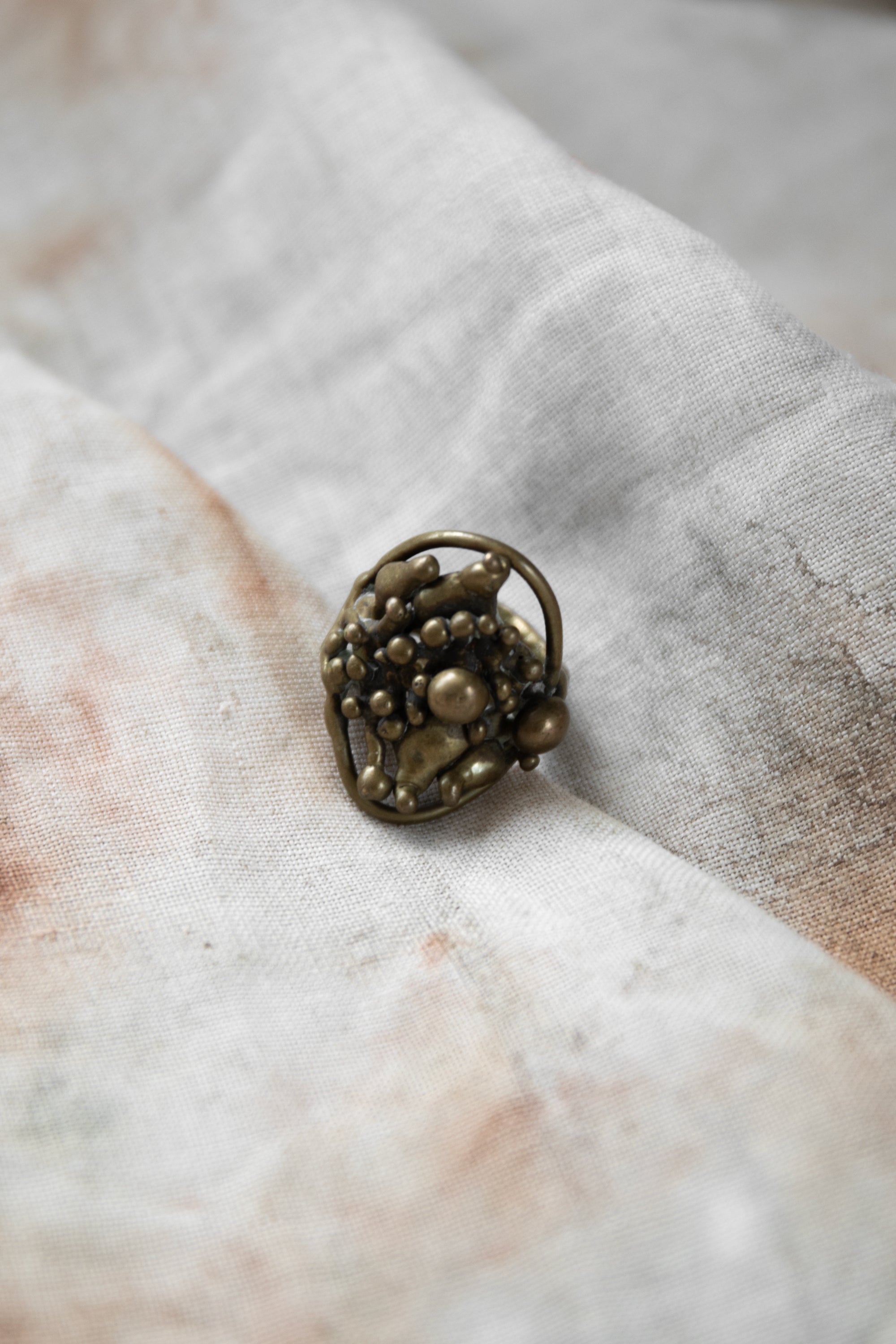 Modernist Vintage Brass Aggregate Ring - - Jewelry - Limited Edition Apparel, Accessories, and Original Fine Art Prints, Home Decor, Feminist Minimalist Gothic Design, Made to Order, Double Kick, Signed and Numbered