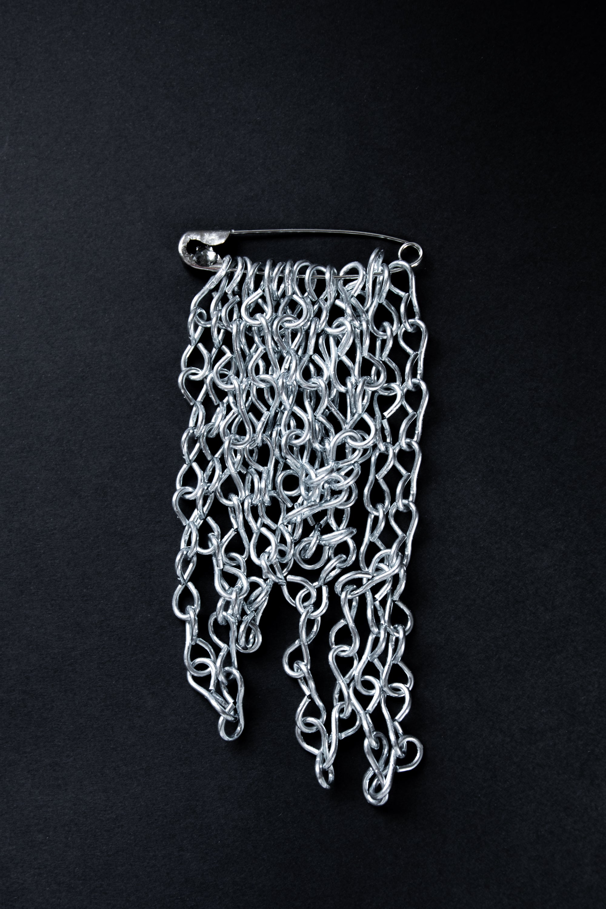 Cascade Silver Chain Rhinestone Safety Pin - - Accessories - Limited Edition Apparel, Accessories, and Original Fine Art Prints, Home Decor, Feminist Minimalist Gothic Design, Made to Order, Double Kick, Signed and Numbered