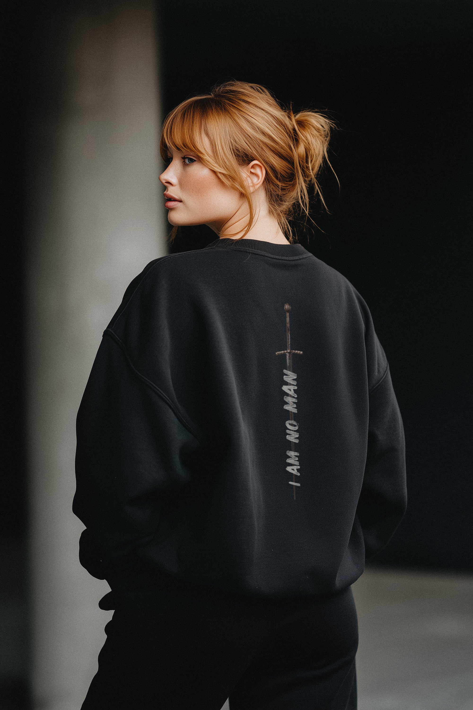 I Am No Man Crewneck | Updated Fit - - Apparel - Limited Edition Apparel, Accessories, and Original Fine Art Prints, Home Decor, Feminist Minimalist Gothic Design, Made to Order, Double Kick, Signed and Numbered