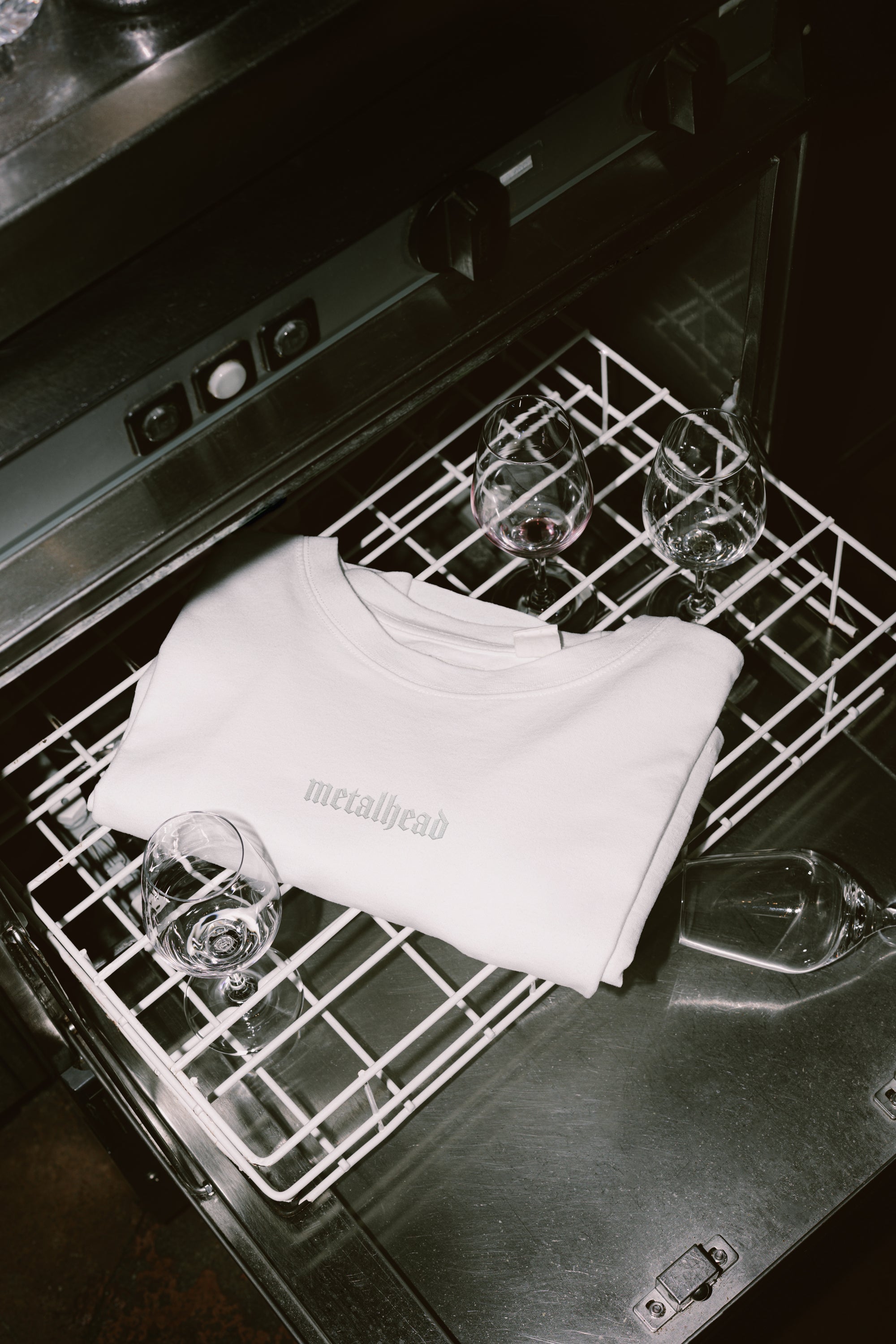 White Embroidered T-Shirt | Metalhead