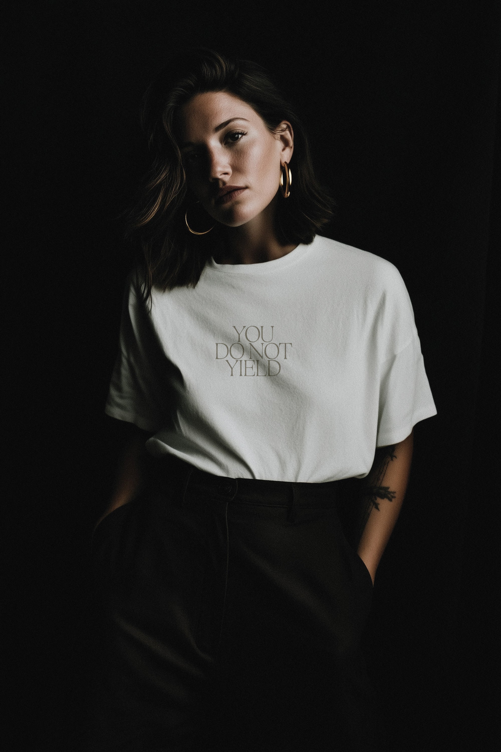 You Do Not Yield Tee - - - Limited Edition Apparel, Accessories, and Original Fine Art Prints, Home Decor, Feminist Minimalist Gothic Design, Made to Order, Double Kick, Signed and Numbered