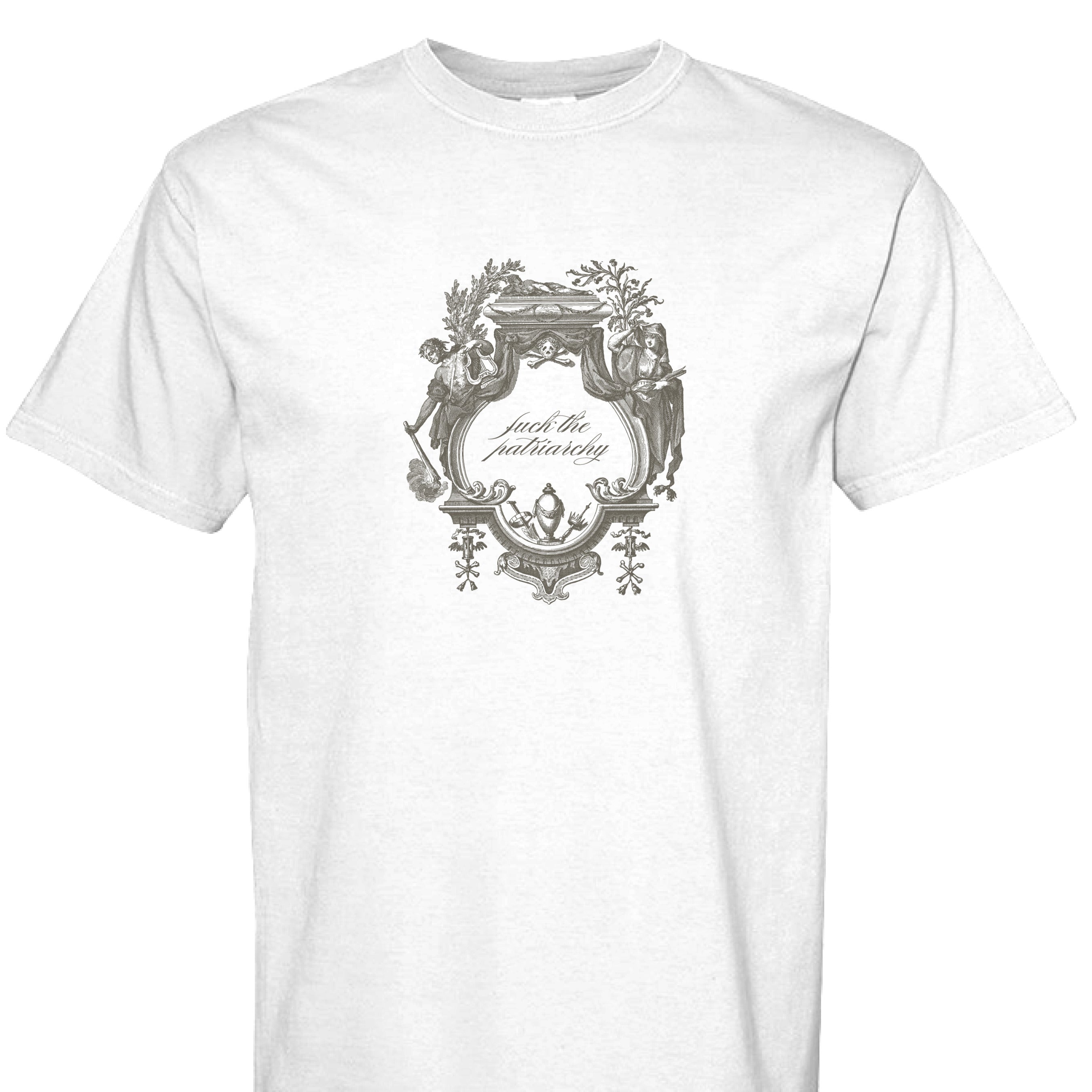 Fuck the Patriarchy Tee - White - Apparel - Limited Edition Apparel, Accessories, and Original Fine Art Prints, Home Decor, Feminist Minimalist Gothic Design, Made to Order, Double Kick, Signed and Numbered