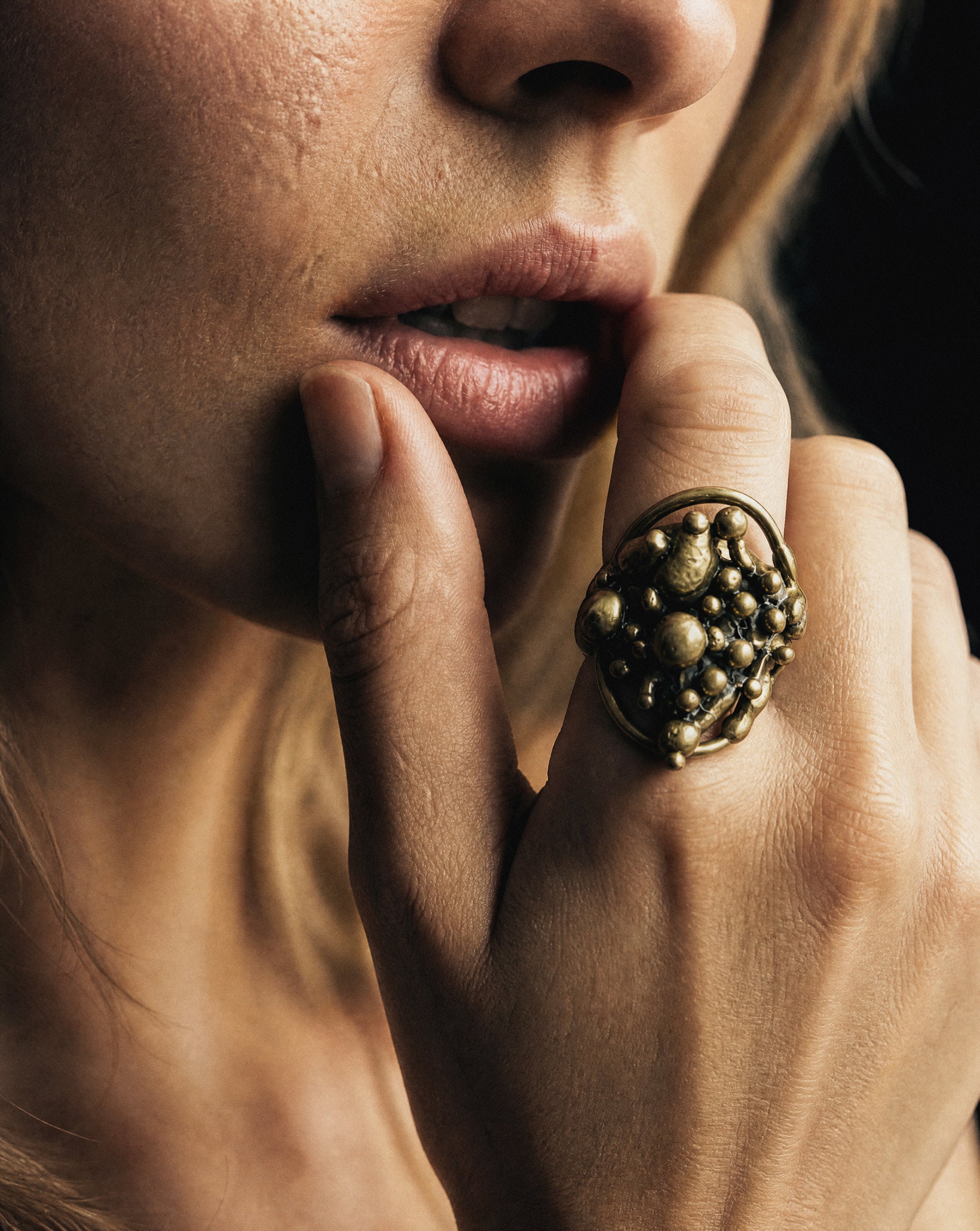 Modernist Vintage Brass Aggregate Ring - - Jewelry - Limited Edition Apparel, Accessories, and Original Fine Art Prints, Home Decor, Feminist Minimalist Gothic Design, Made to Order, Double Kick, Signed and Numbered