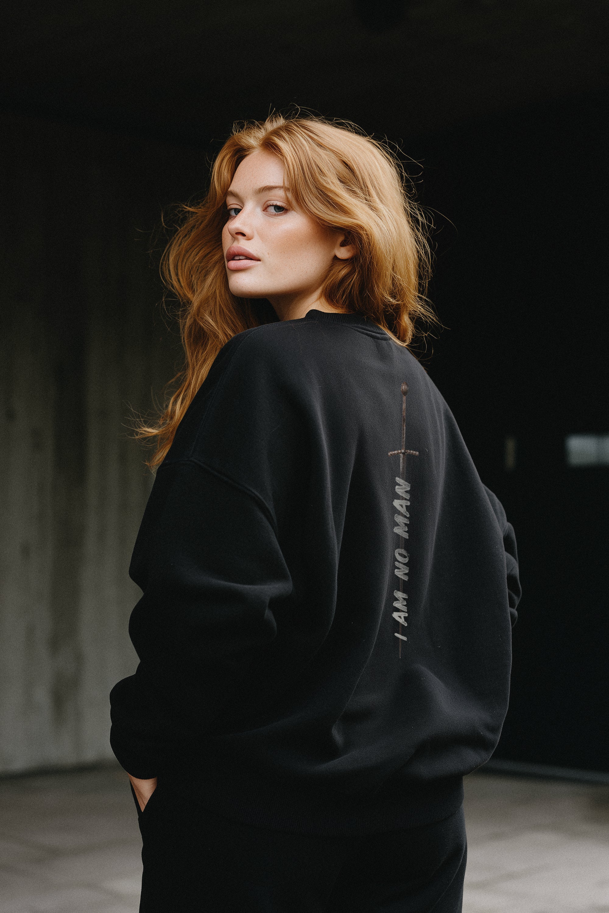 I Am No Man Crewneck | Updated Fit - - Apparel - Limited Edition Apparel, Accessories, and Original Fine Art Prints, Home Decor, Feminist Minimalist Gothic Design, Made to Order, Double Kick, Signed and Numbered