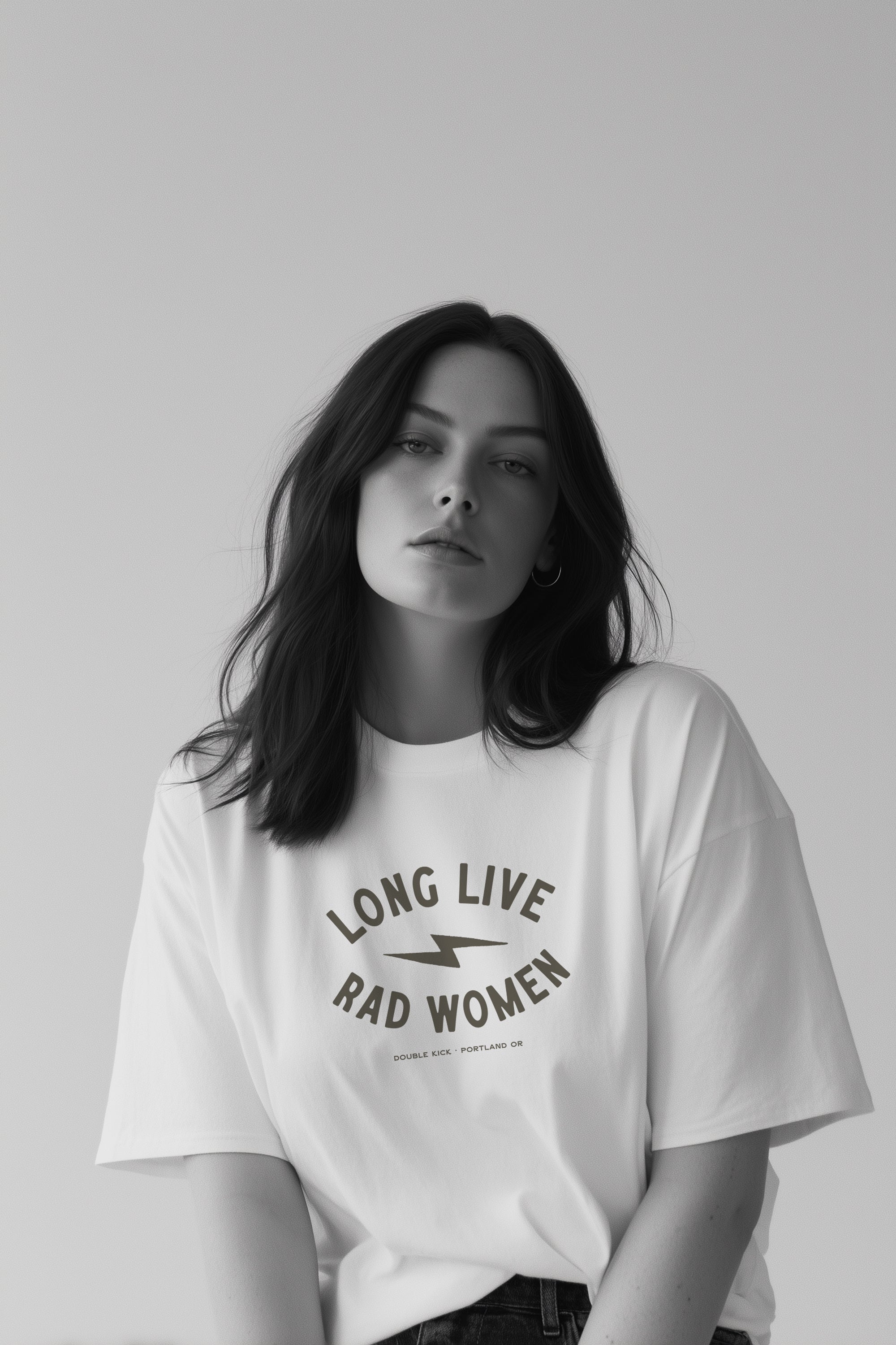 Long Live Rad Women Tee - White - - Limited Edition Apparel, Accessories, and Original Fine Art Prints, Home Decor, Feminist Minimalist Gothic Design, Made to Order, Double Kick, Signed and Numbered
