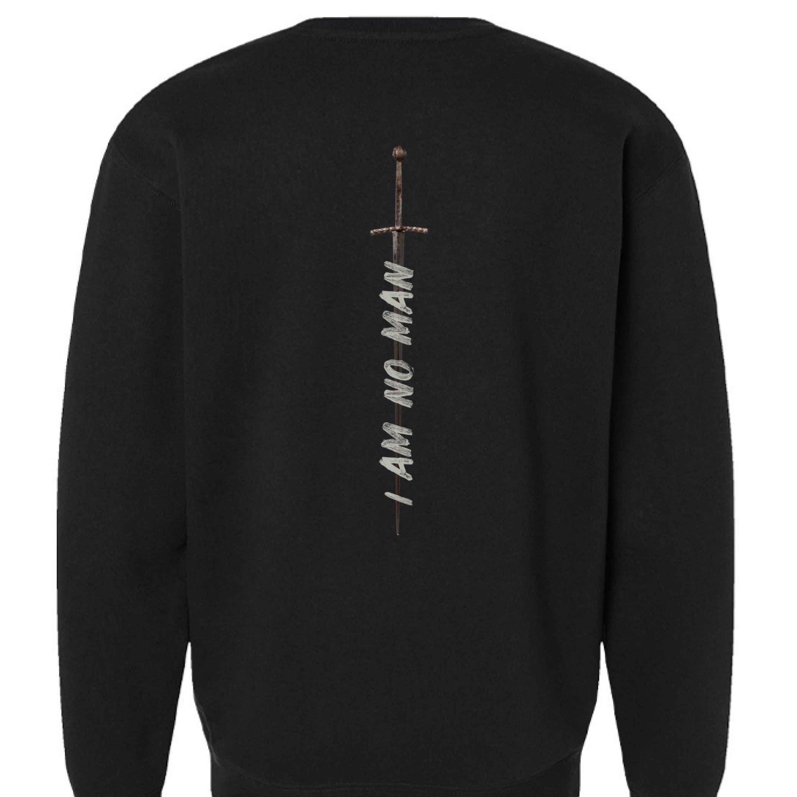 I Am No Man Crewneck | Updated Fit - Black - Apparel - Limited Edition Apparel, Accessories, and Original Fine Art Prints, Home Decor, Feminist Minimalist Gothic Design, Made to Order, Double Kick, Signed and Numbered